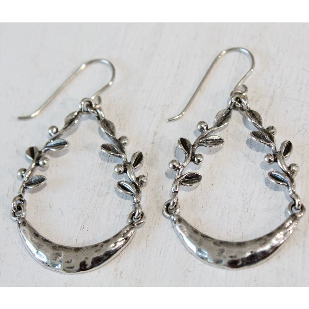 Vintage Didae Israel Sterling Silver 925 Leaf & Vine Teardrop Dangle Earrings